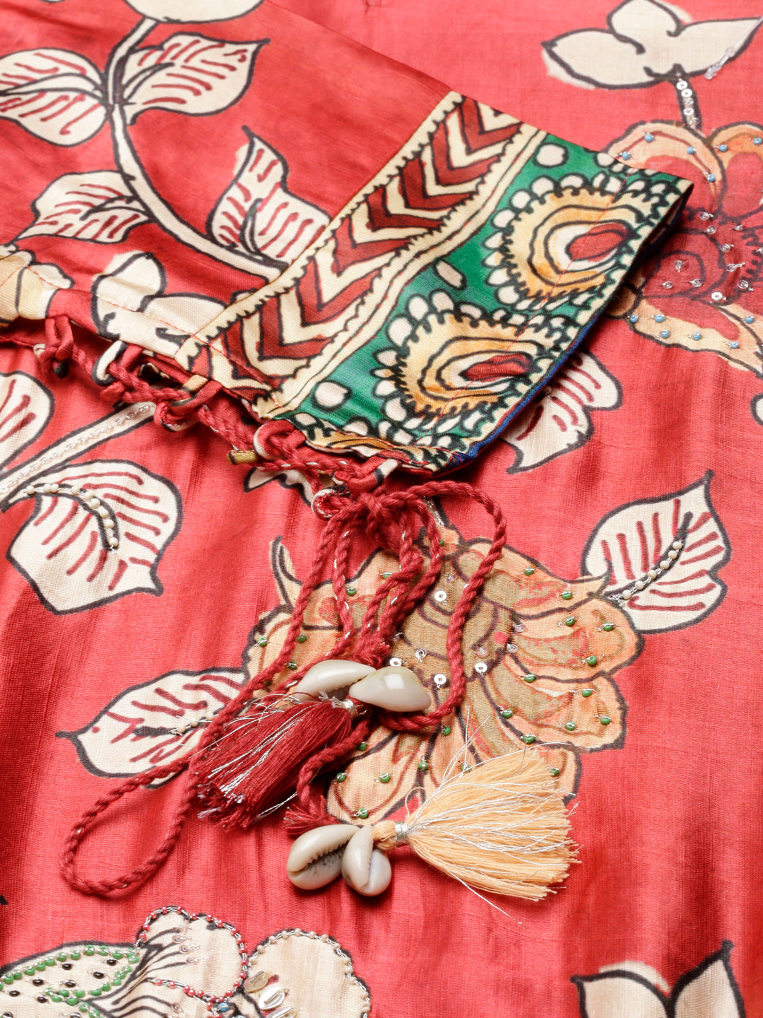 Neerus Orange printed floral straight kurta - detail view 4