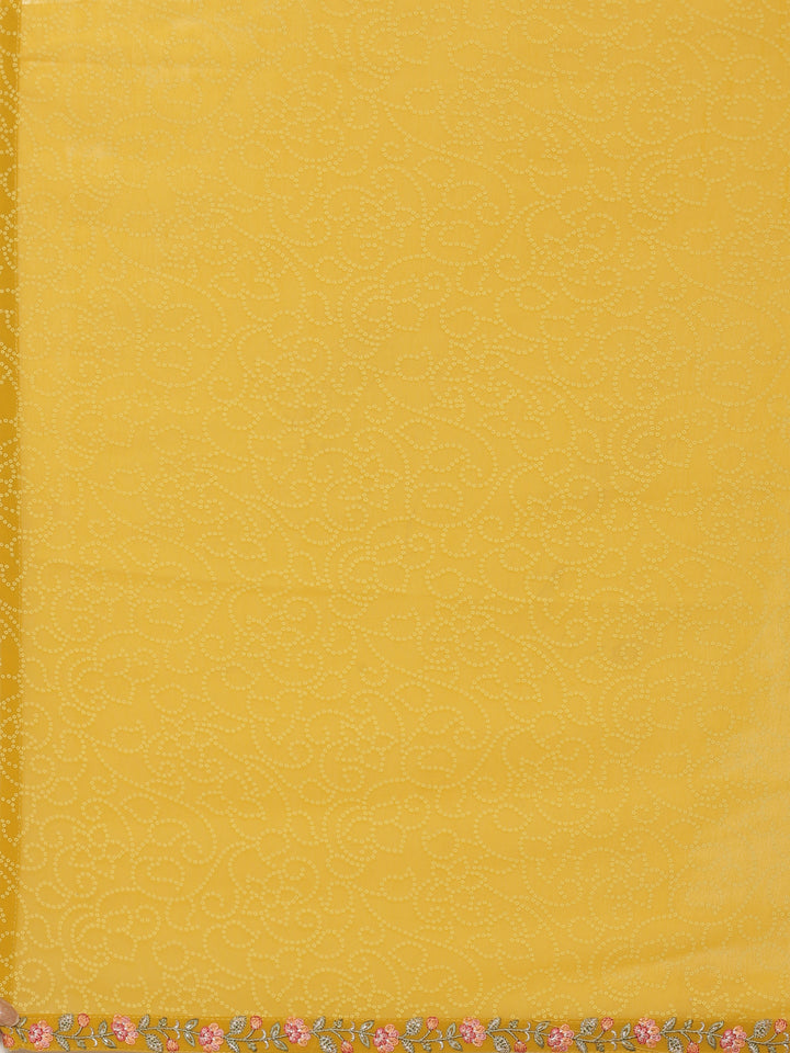 Mustard three piece georgette suit set with floral embroidery