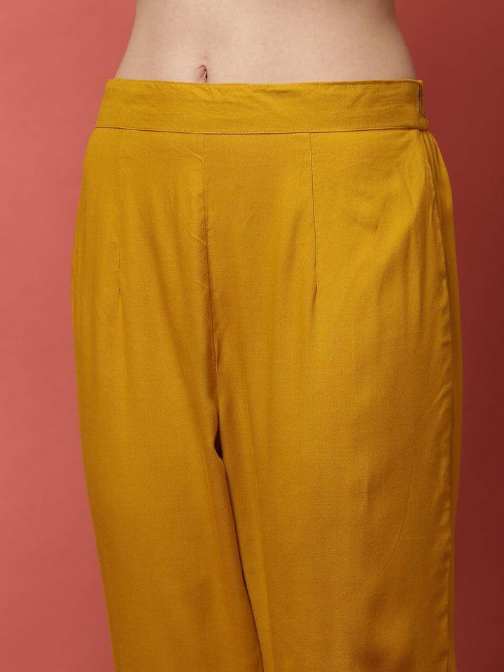 Mustard three piece georgette suit set with floral embroidery