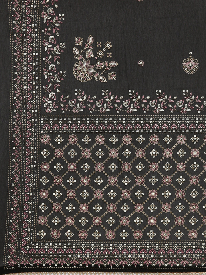 Neerus Black Casual Floral Straight Kurta and Palazzos With Dupatta