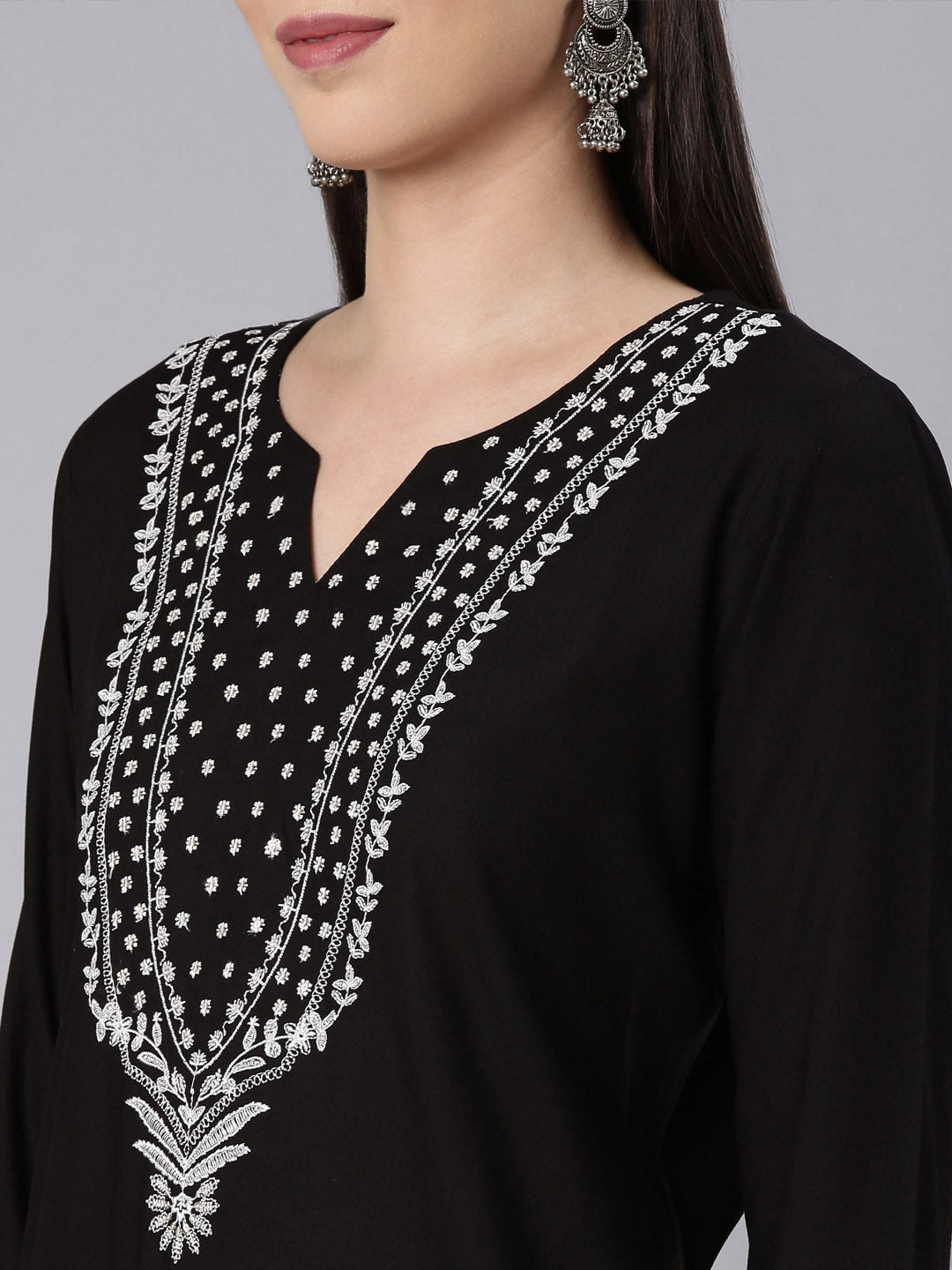 Neerus Black rayon solid straight kurta - detail view 2