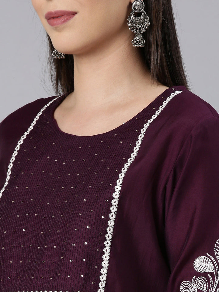 Neerus Purple shantoon solid straight kurta - detail view 2
