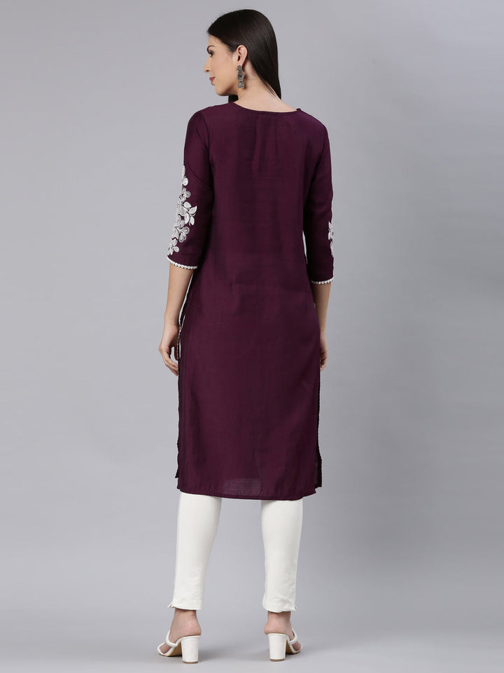 Neerus Purple shantoon solid straight kurta - detail view 1