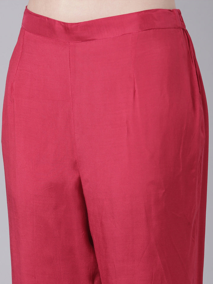 Neerus Pink Printed Straight Kurta and Trousers With Dupatta
