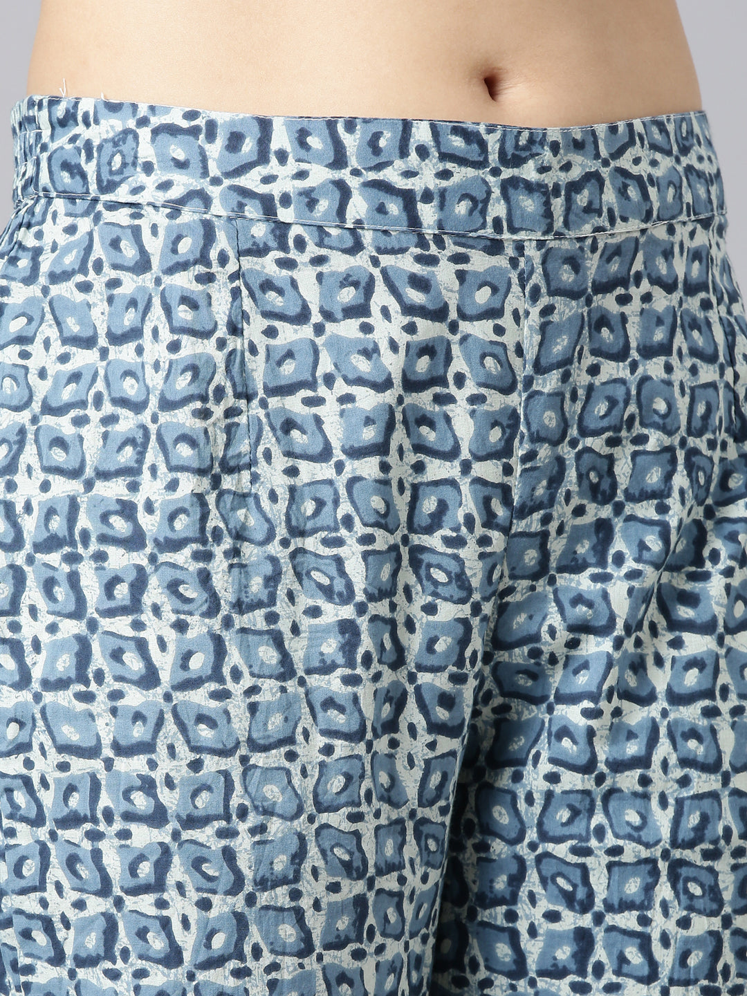 Neerus Blue cotton printed Anarkali suit set - detail view 3