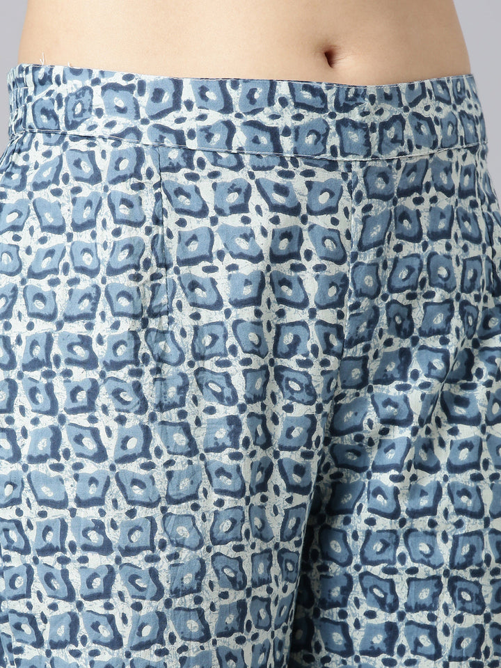 Neerus Blue cotton printed Anarkali suit set - detail view 3