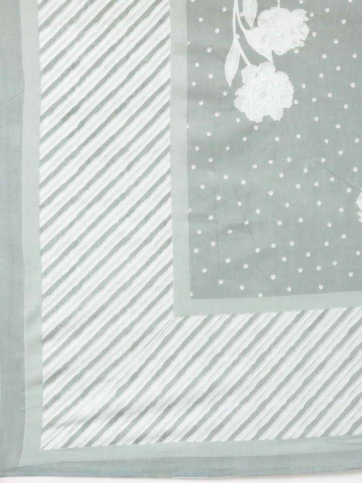 Neerus Green Printed Straight Kurta and Trousers With Dupatta