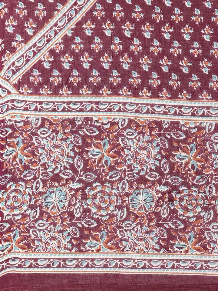 Neerus Maroon Printed Straight Kurta and Trousers With Dupatta