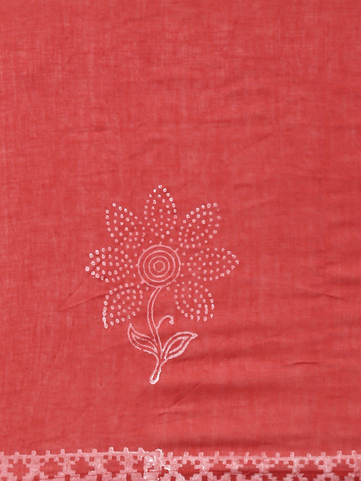 Neerus Red Printed A-Line Kurta and Trousers With Dupatta