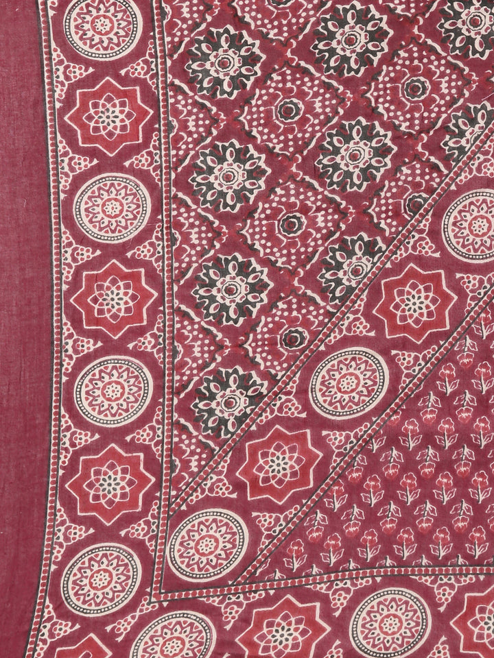 Neerus Maroon Printed Anarkali Kurta and Trousers With Dupatta