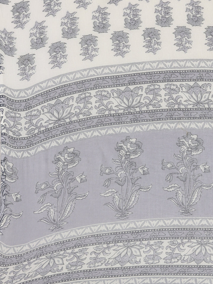 Neerus White cotton printed Anarkali suit set - detail view 4