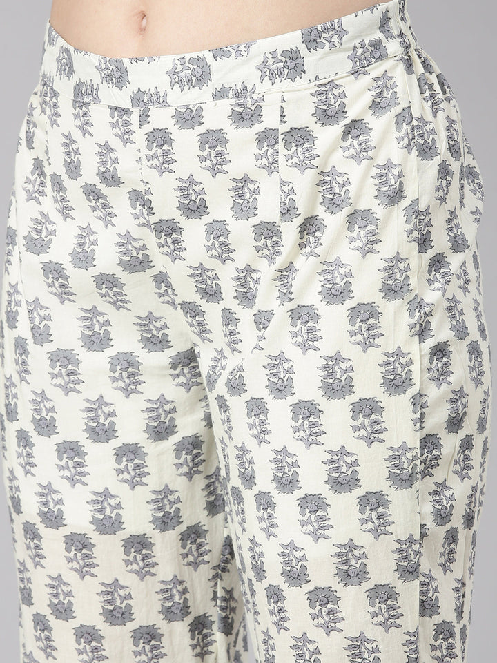 Neerus White cotton printed Anarkali suit set - detail view 3
