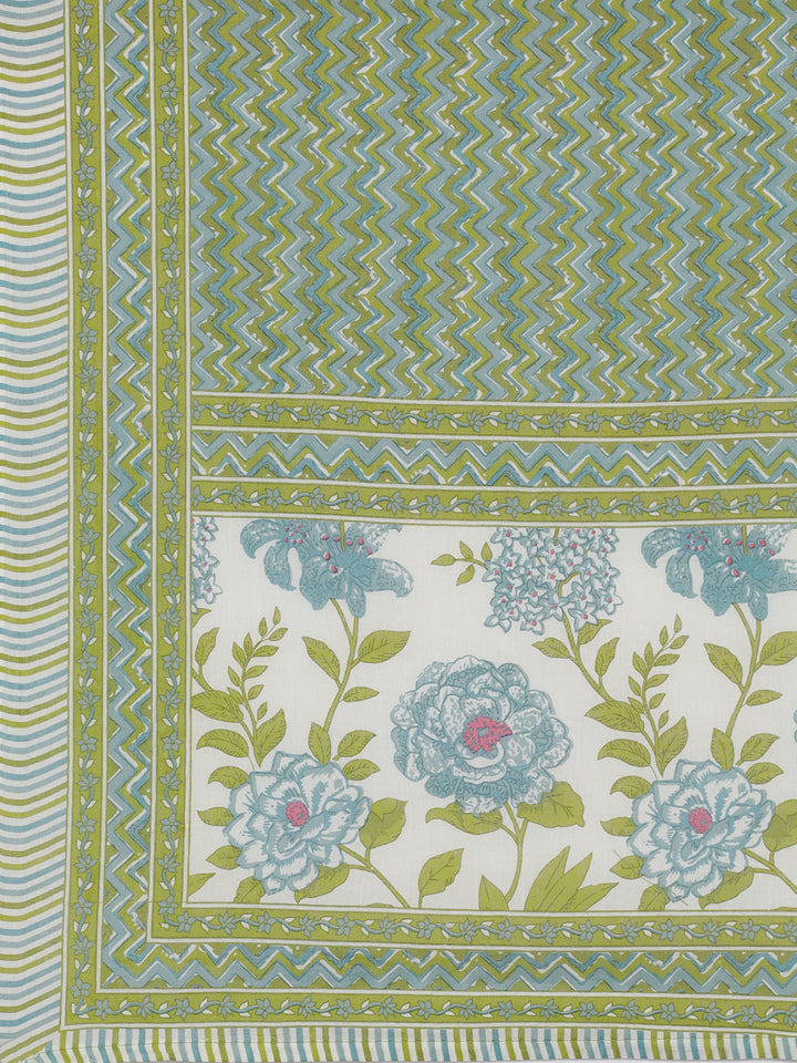 Neerus Green Printed Straight Kurta and Trousers With Dupatta