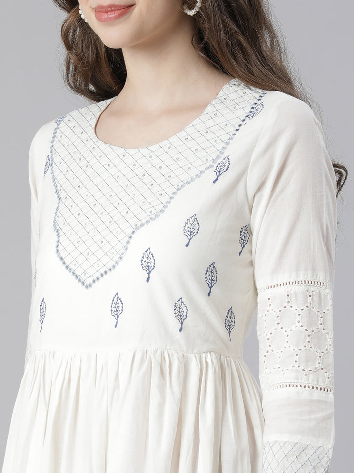 Neerus Blue Printed Anarkali Kurta and Trousers With Dupatta