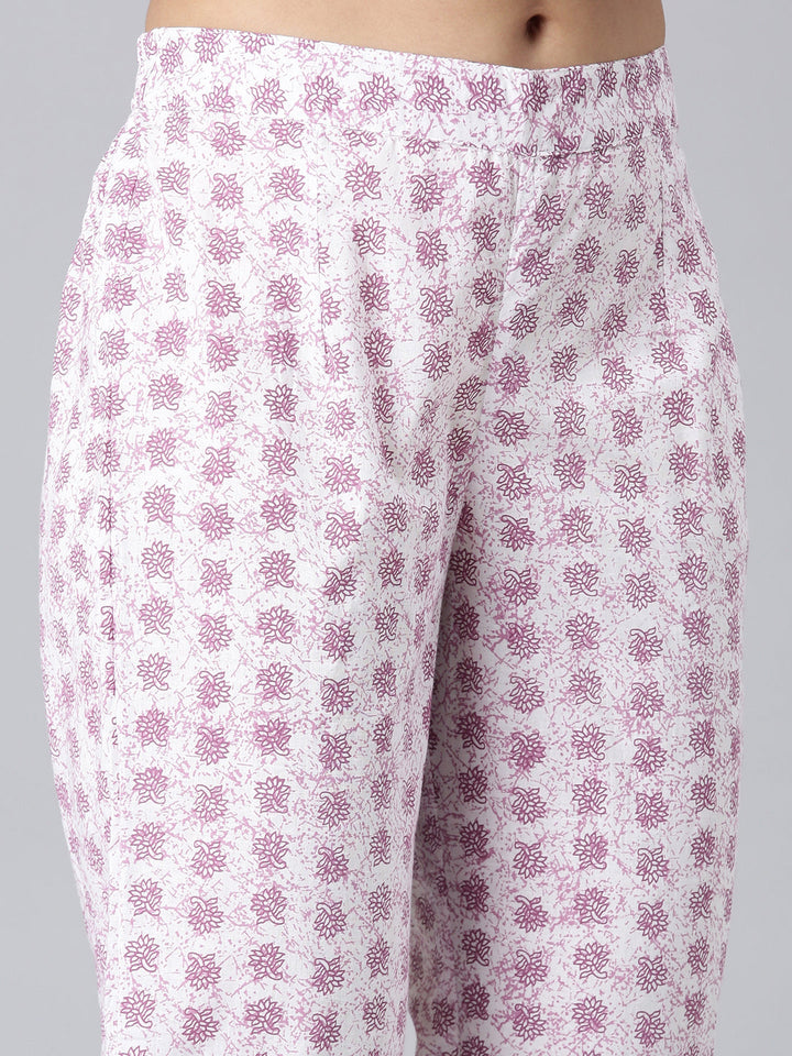 Neerus Lavender Printed Anarkali Kurta and Trousers With Dupatta