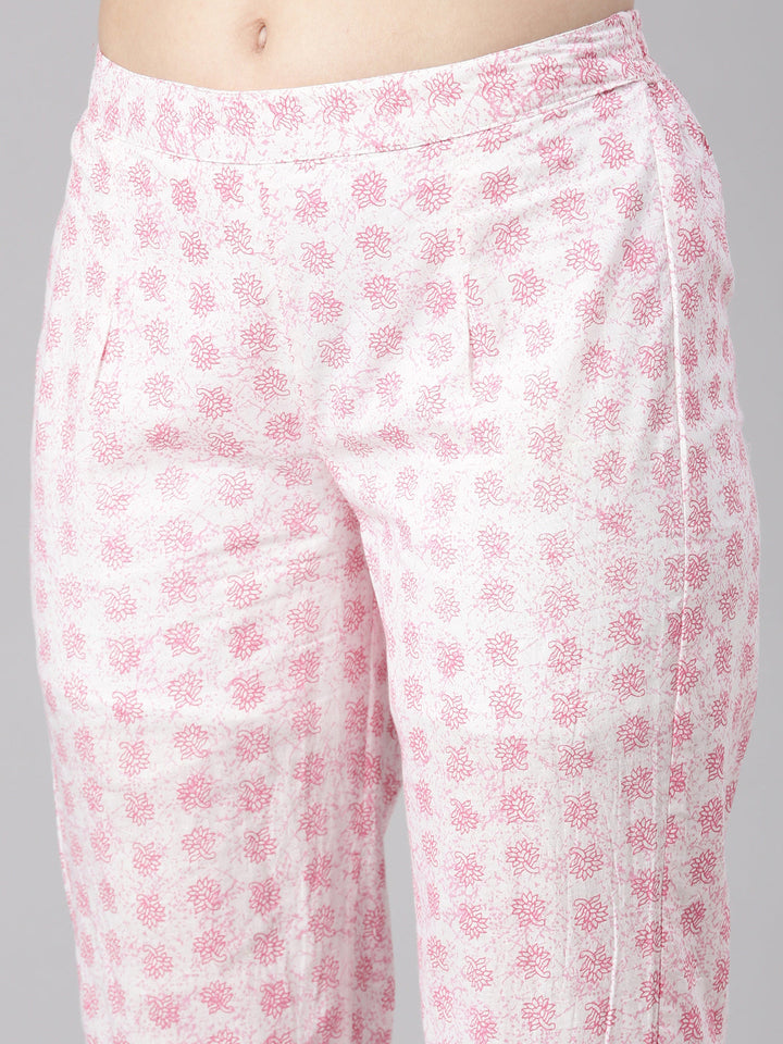 Neerus Pink Printed Anarkali Kurta and Trousers With Dupatta