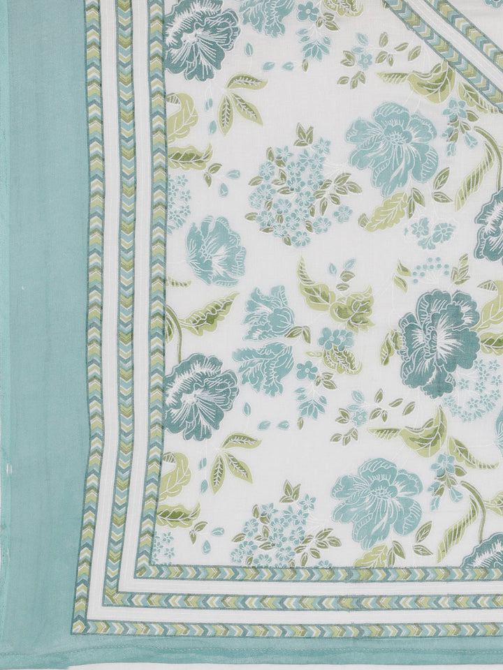 Neerus Green Printed Anarkali Kurta and Trousers With Dupatta