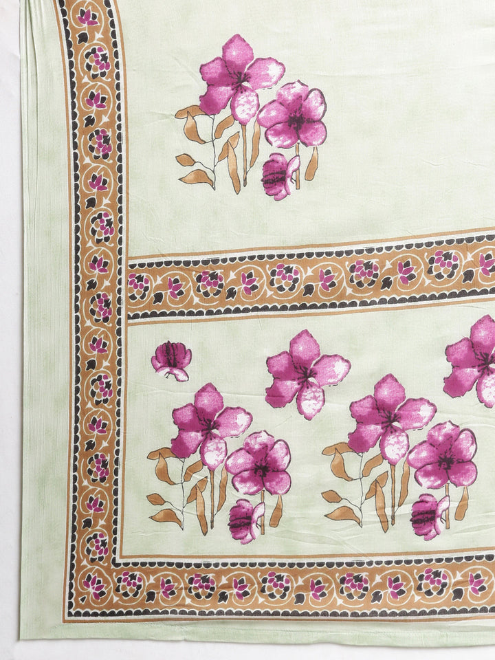 Neerus Pista Printed Anarkali Kurta and Trousers With Dupatta