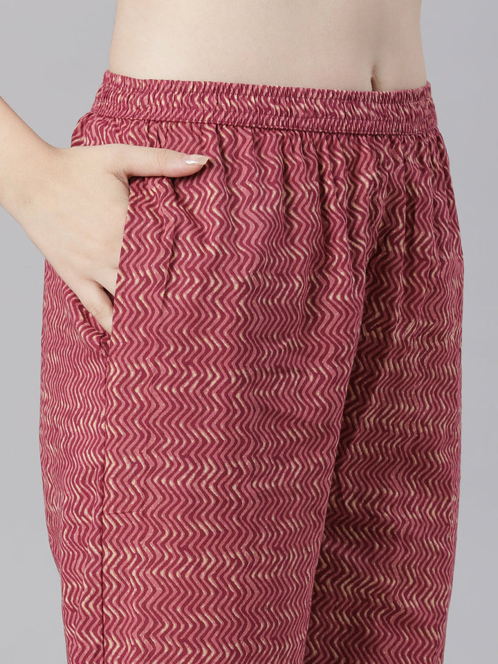 Neerus Purple Printed Straight Kurta and Trousers With Dupatta