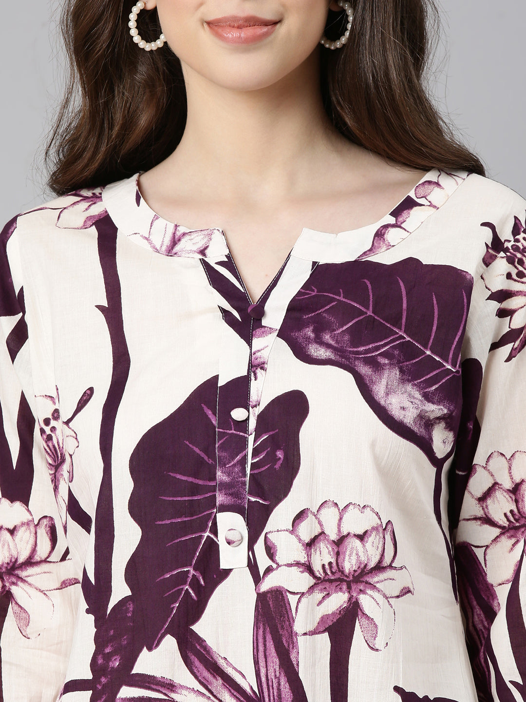 Neerus Purple cotton printed kurta set - detail view 1