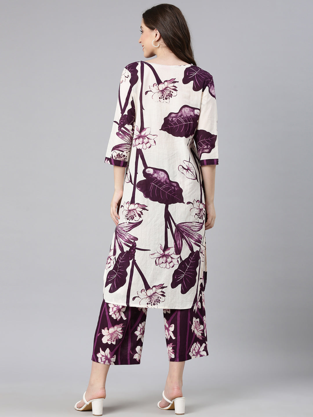 Neerus Purple cotton printed kurta set - side view