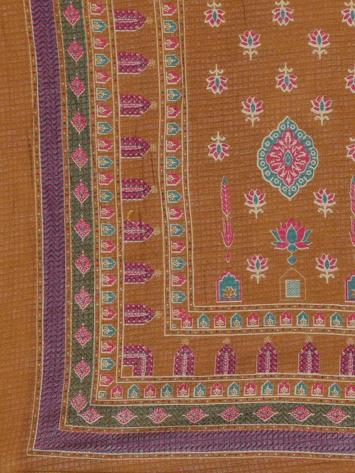 Neerus Gold Solid Straight Kurta and Trousers With Dupatta