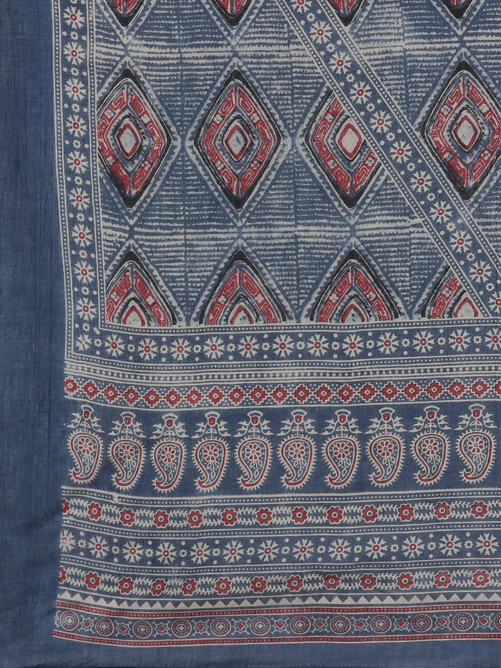Neerus Blue cotton printed straight suit set - detail view 4