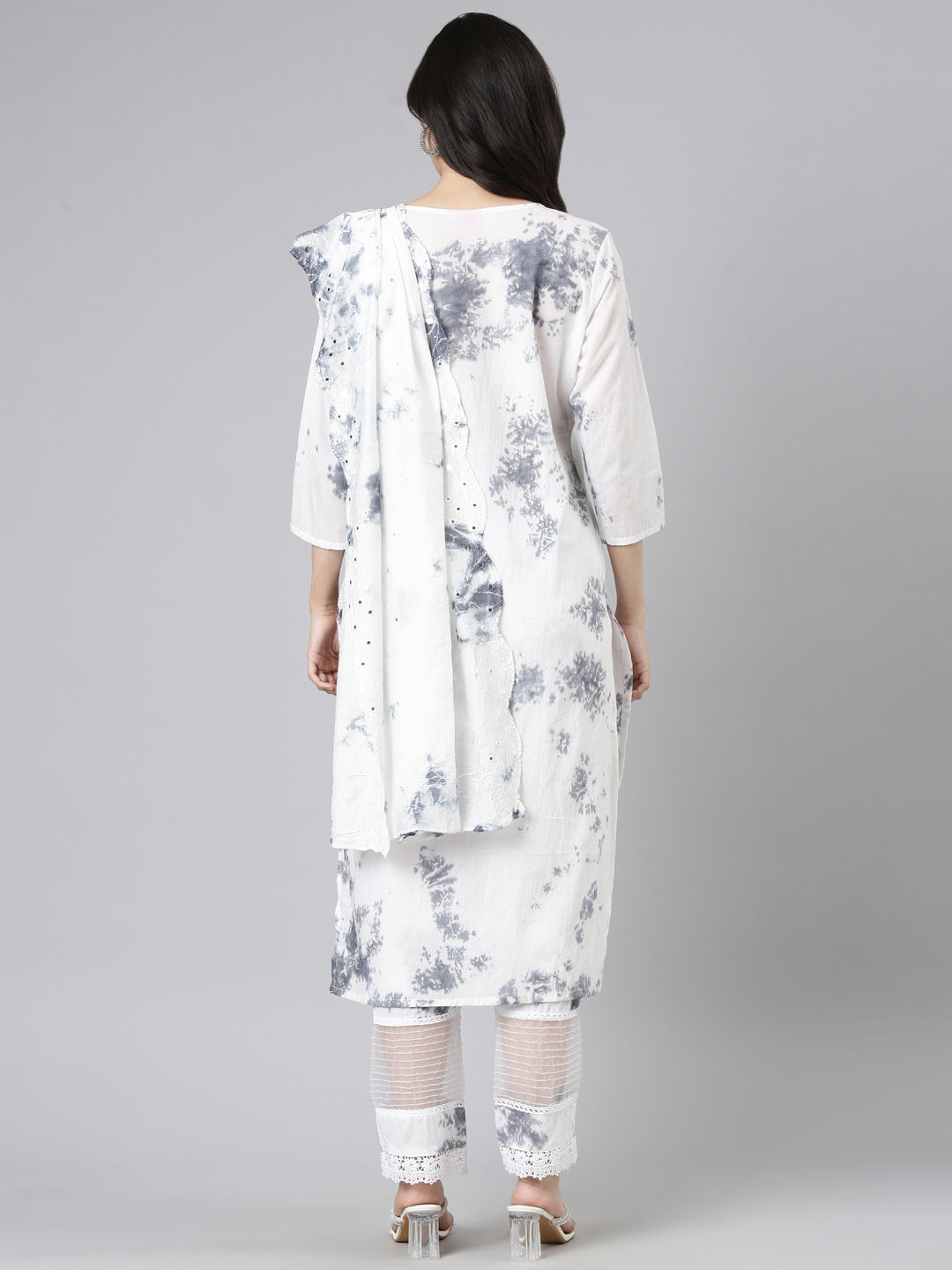 Neerus Grey cotton printed suit set - side view