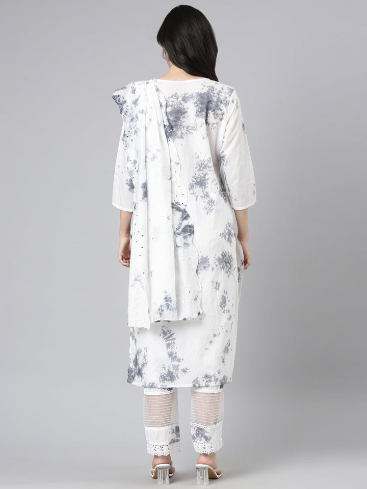 Neerus Grey cotton printed suit set - side view