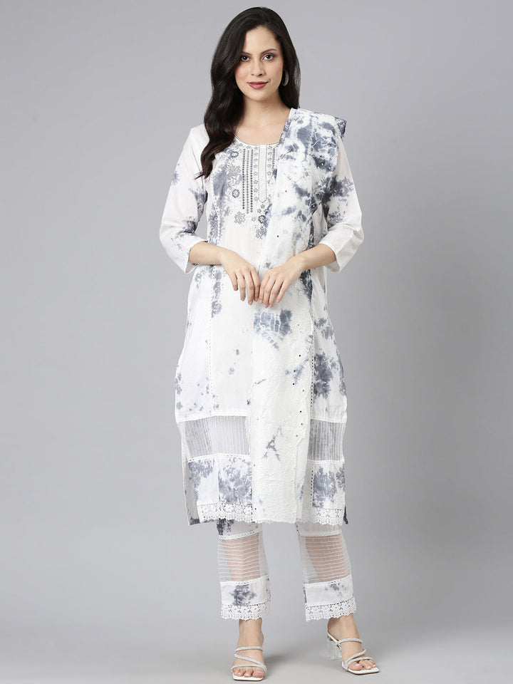 Neerus Grey cotton printed suit set - detail view 2
