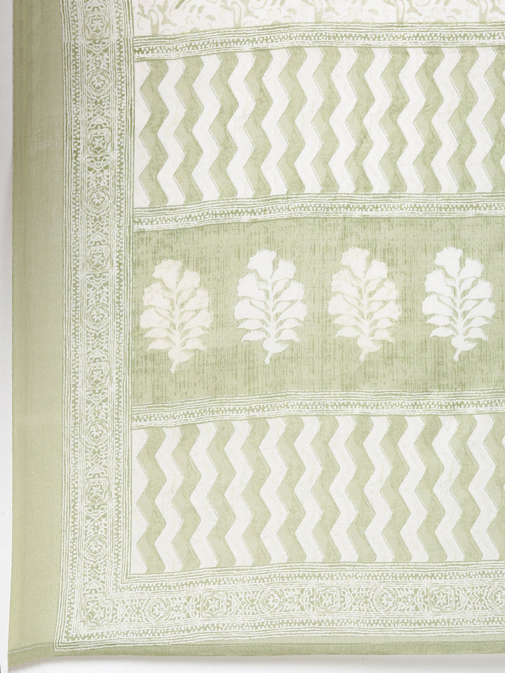 Neerus Green Yoke Design Straight Kurta and Trousers With Dupatta