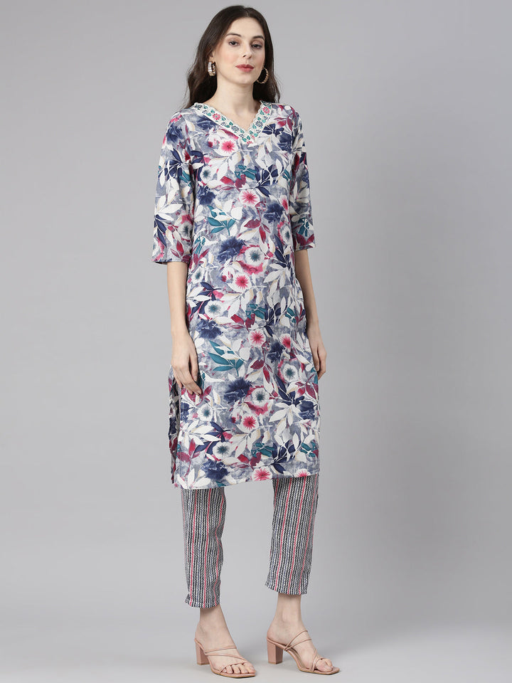 Neerus Multi Printed Straight Kurta and Trousers With Dupatta