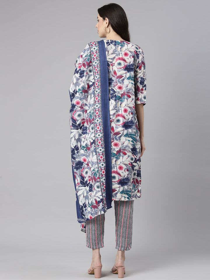 Neerus Multi Printed Straight Kurta and Trousers With Dupatta
