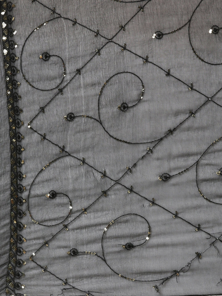 Neerus Black viscose rayon embroidered suit set - detail view 4