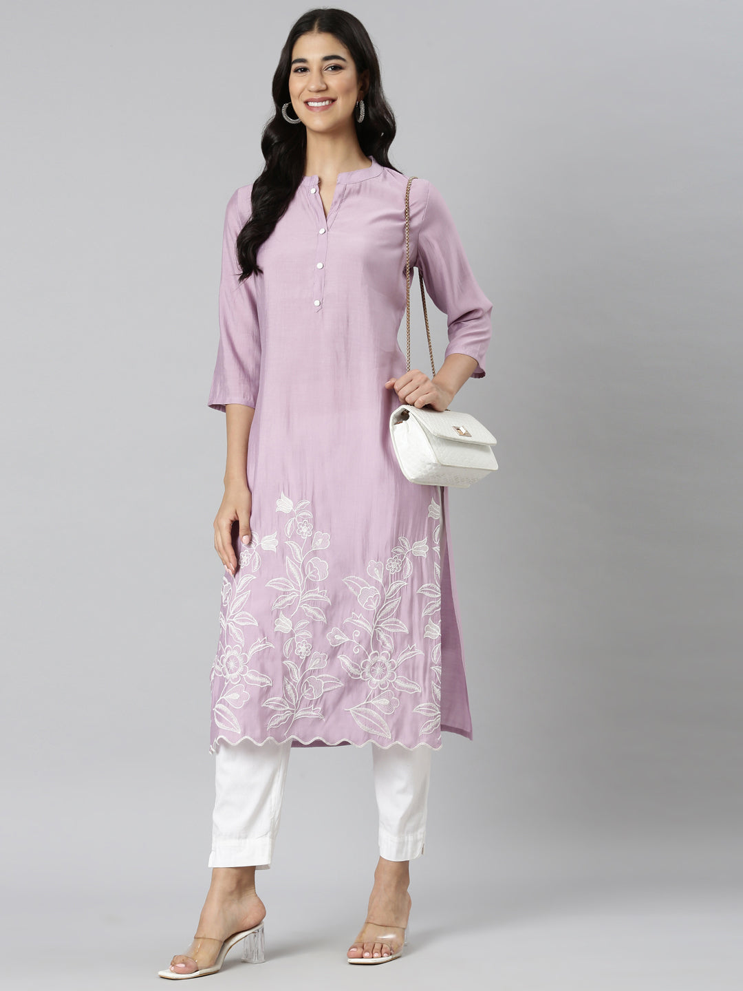 Neerus Purple shantoon solid straight kurti - detail view 3