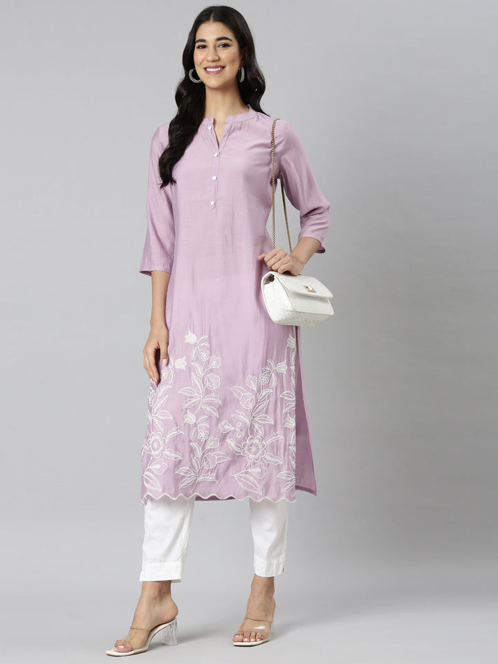Neerus Purple shantoon solid straight kurti - detail view 3