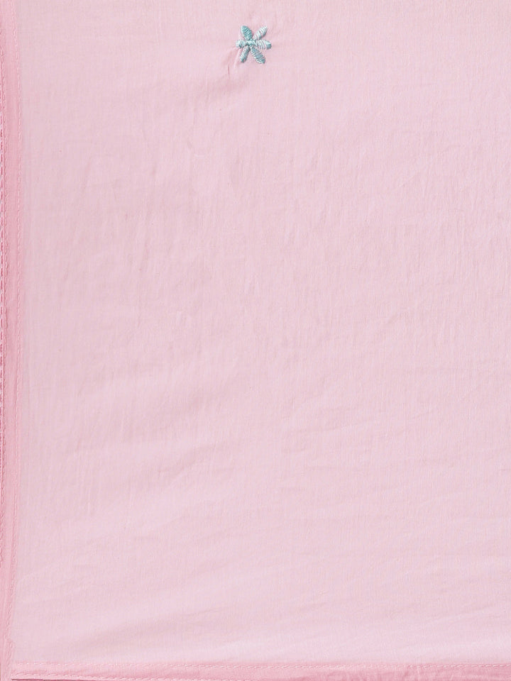 Neerus Pink Embroidered Anarkali Kurta And Trousers With Dupatta