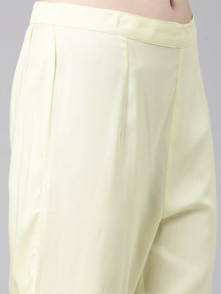 Neerus Yellow Printed Straight Kurta and Trousers With Dupatta