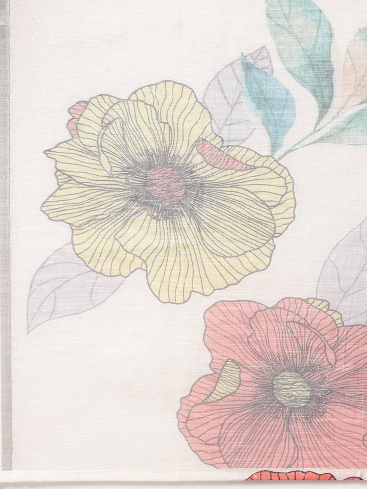 Neerus Cream Printed Straight Kurta and Trousers With Dupatta