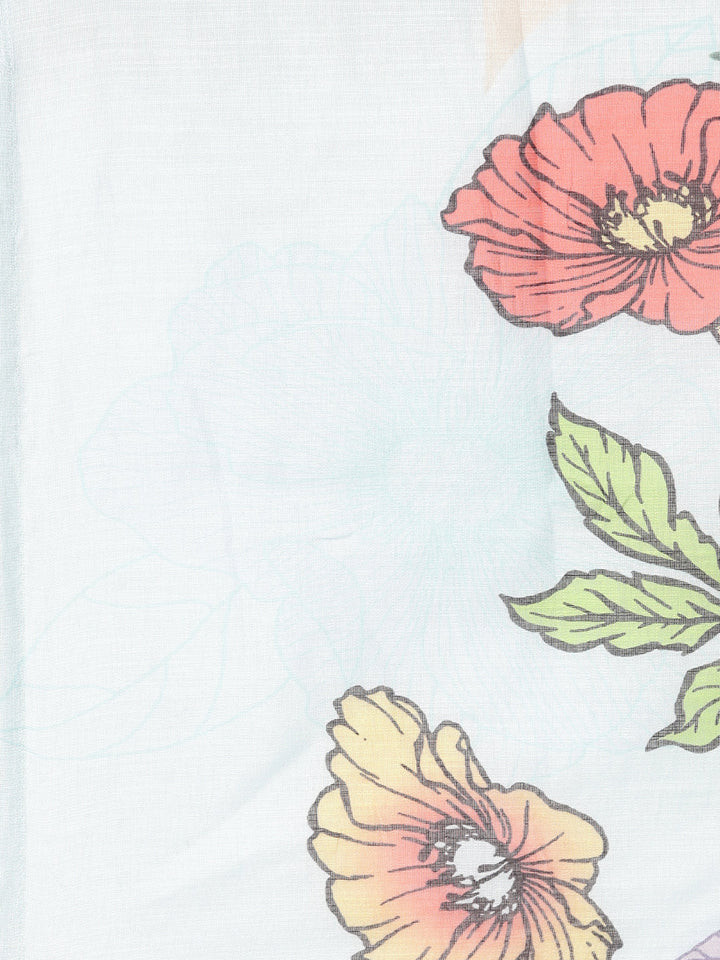 Neerus Blue Printed Straight Kurta and Trousers With Dupatta