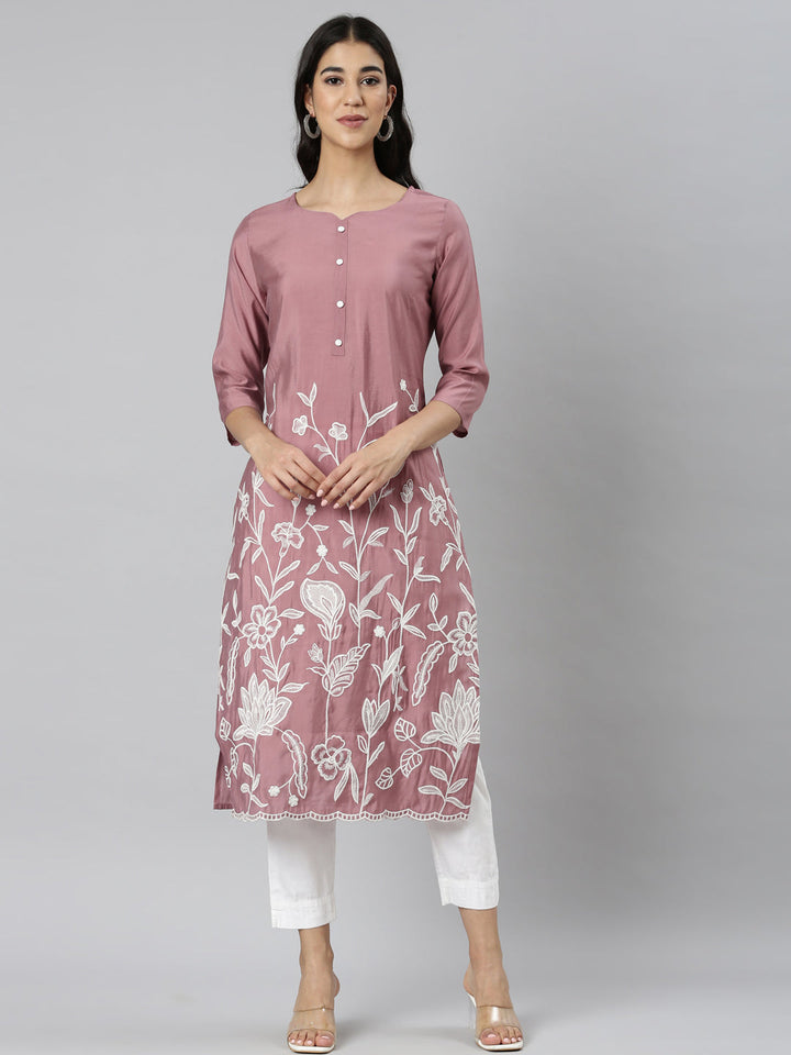 Neerus Pink Casual Solid Straight Kurtas