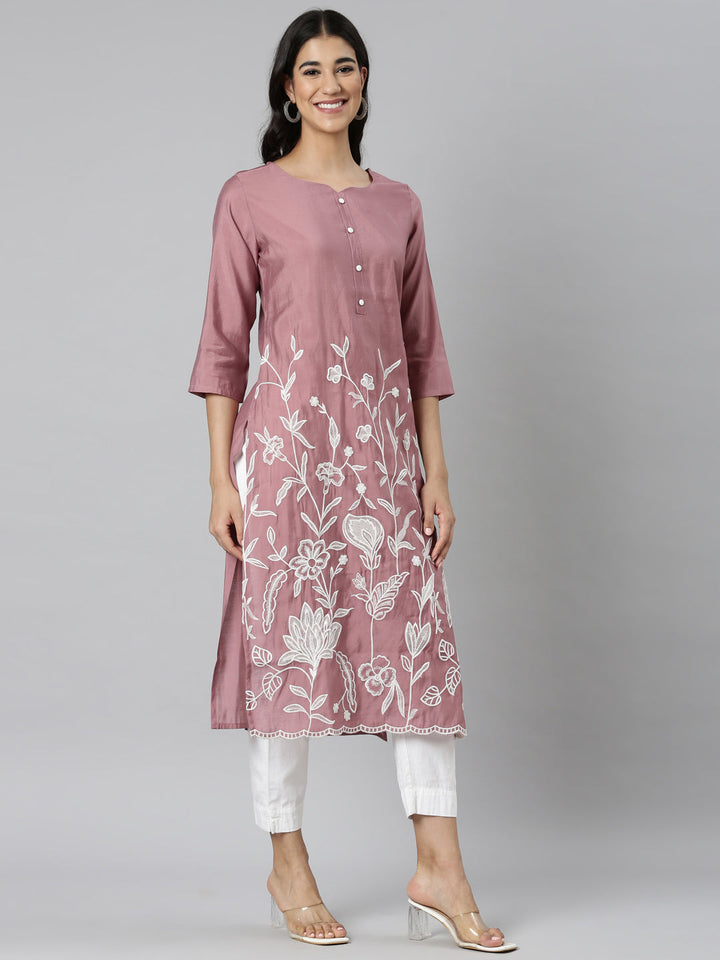 Neerus Pink Casual Solid Straight Kurtas