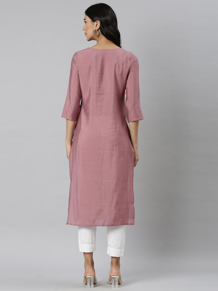 Neerus Pink Casual Solid Straight Kurtas