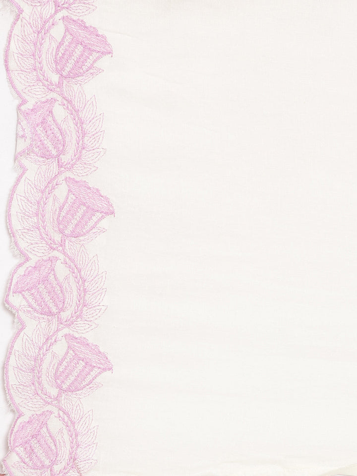 Neerus Lavender Embroidered Straight Kurta and Trousers With Dupatta