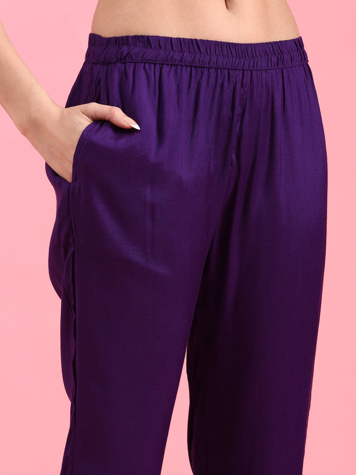 Purple Crepe Embroidery Three Piece Suit Set