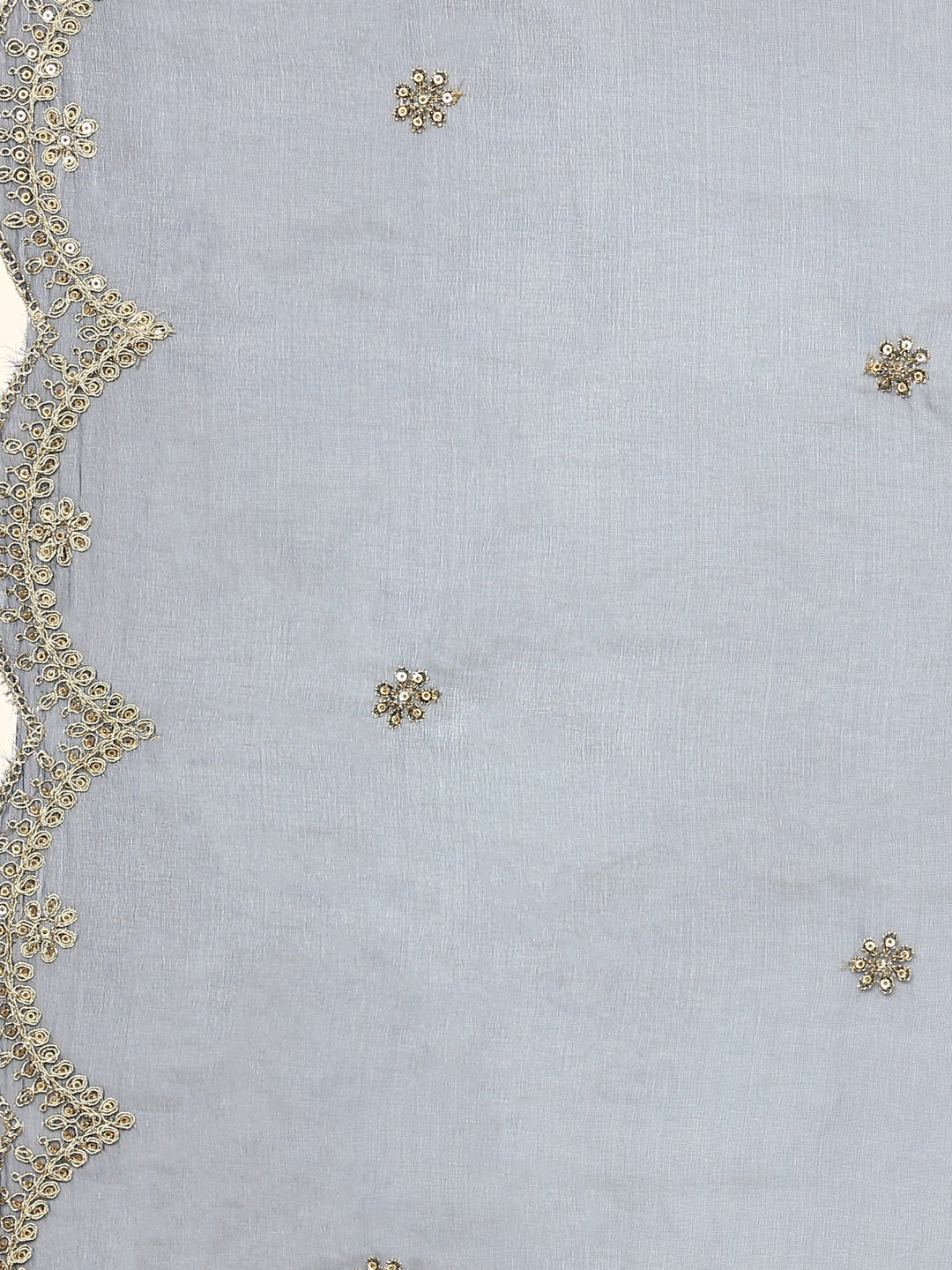 Neerus Blue crepe thread embroidered suit set with organza dupatta - detail view 5