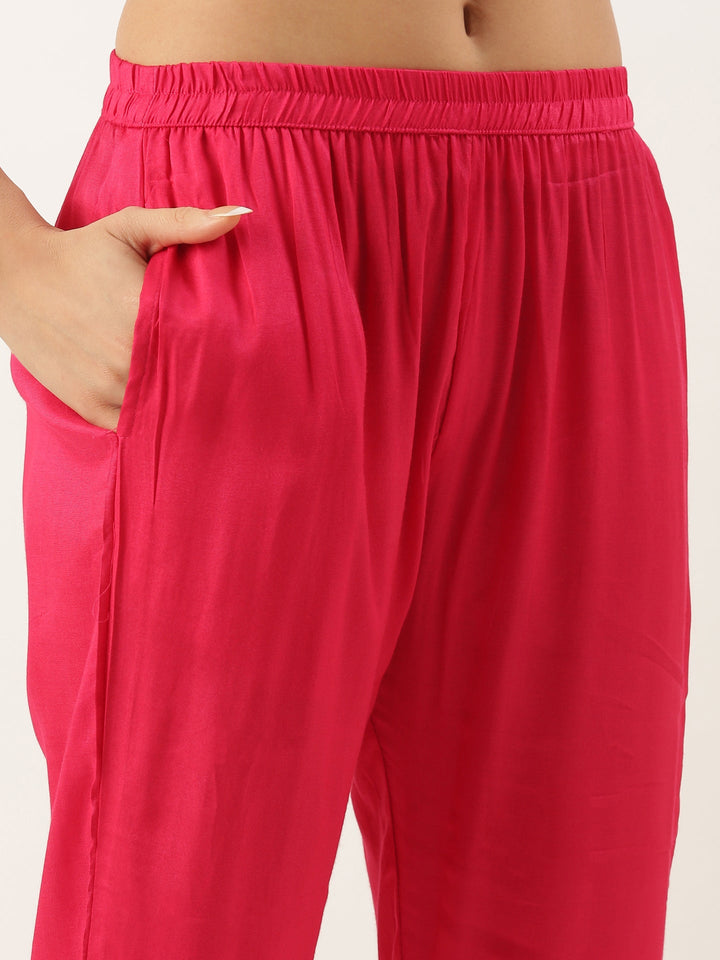 Rani Pink Crepe Printed Three Piece Suit Set