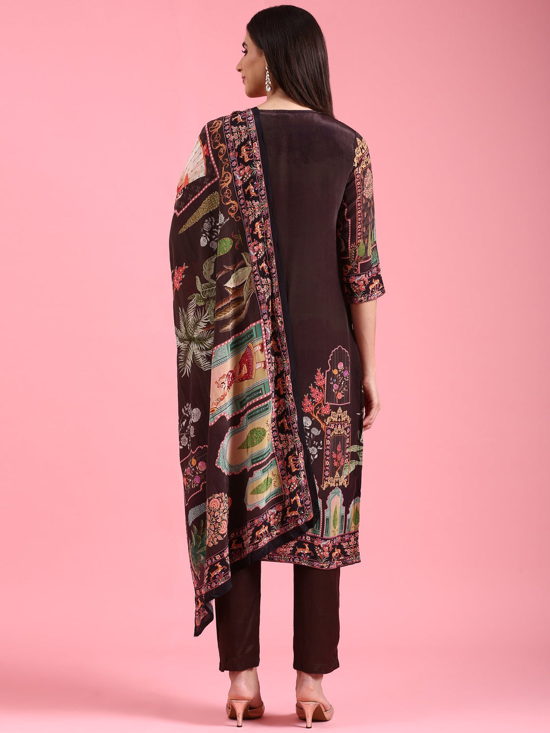Neerus Black crepe hand embroidered suit set - side view