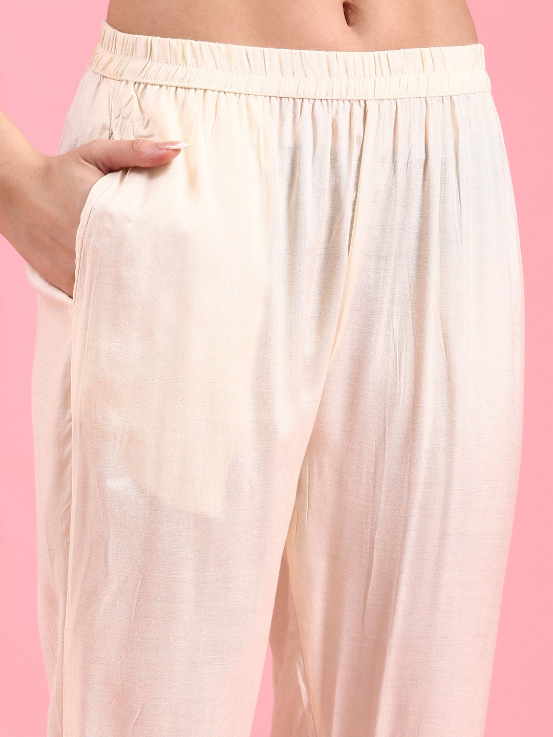 Neerus Beige crepe embroidered suit set - detail view 3