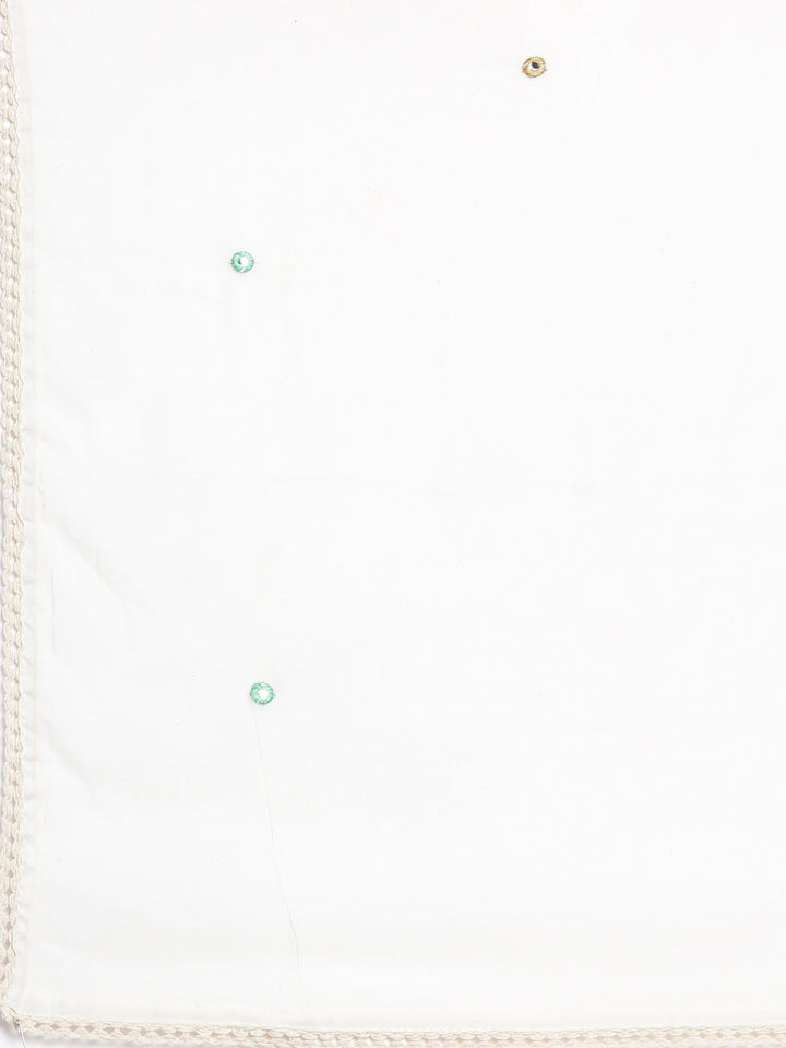 Neerus White Printed Straight Kurta and Trousers With Dupatta